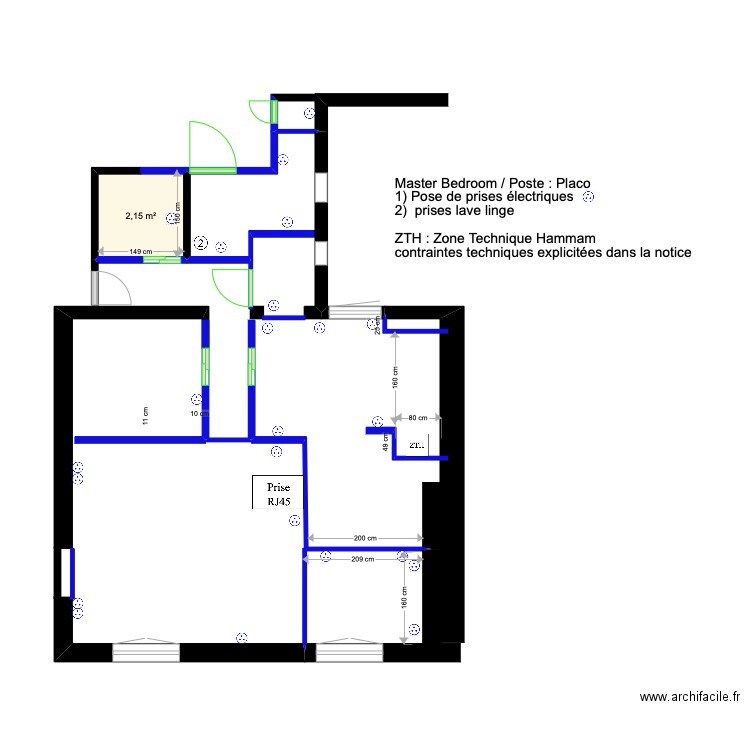 Master BedRoom (poste : électricité 2). Plan de 1 pièce et 2 m2