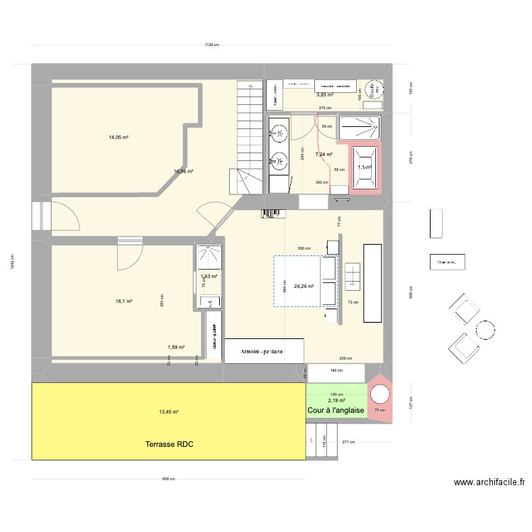 Appart Gavelière RDJ 30 mai (lit central). Plan de 0 pièce et 0 m2