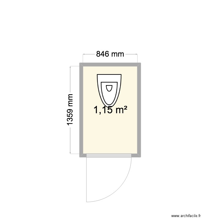 Coin WC. Plan de 1 pièce et 1 m2