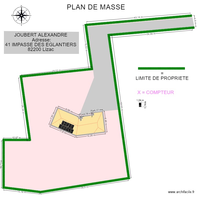 PLAN DE MASSE  JOUBERT ALEXANDRE. Plan de 1 pièce et 159 m2