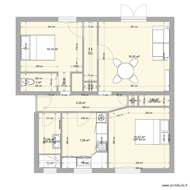 5 Voile initial 2. Plan de 12 pièces et 58 m2