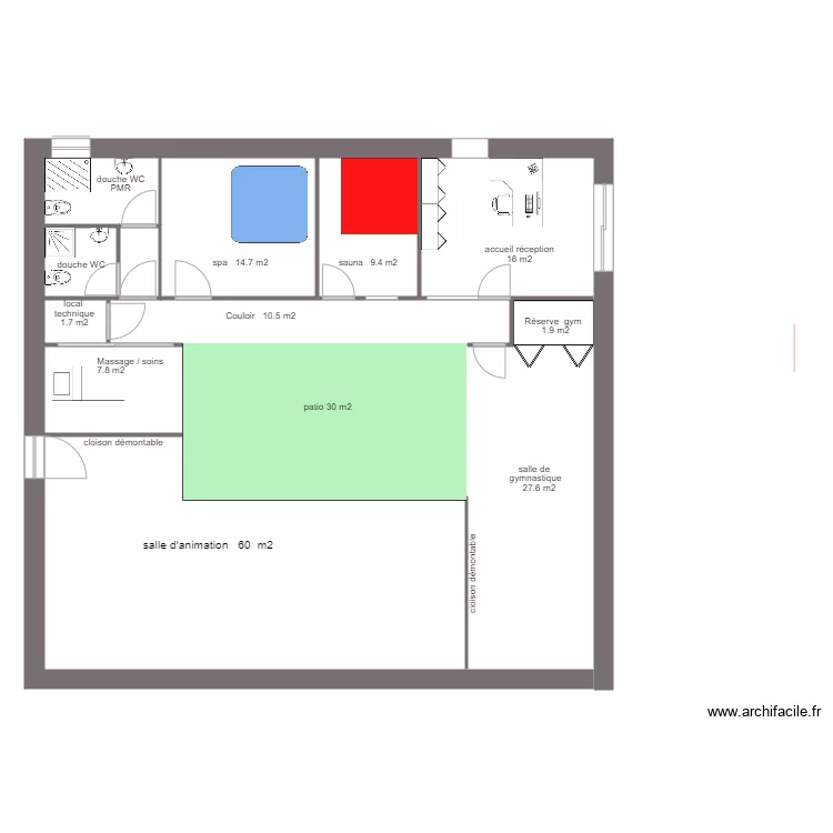 PROJET  2 amenagement BIEN ETRE sans cotations. Plan de 