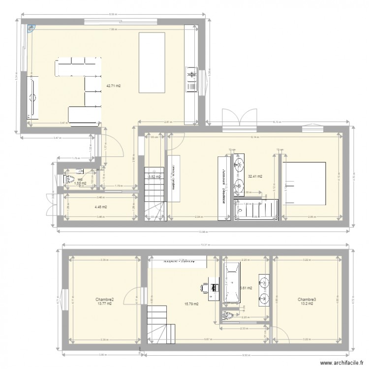plan maison + etage. Plan de 9 pièces et 134 m2