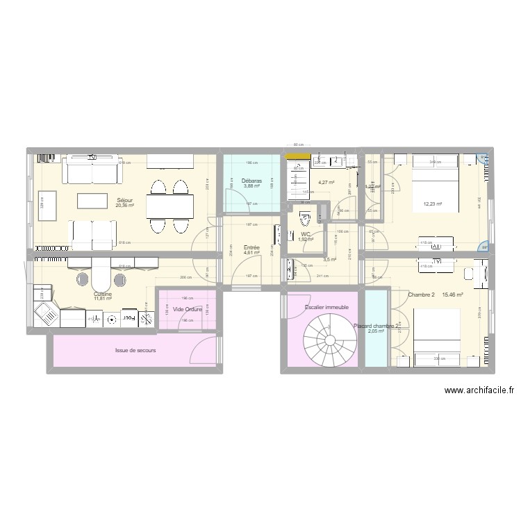 Le Heron appartement avec meubles. Plan de 17 pièces et 94 m2
