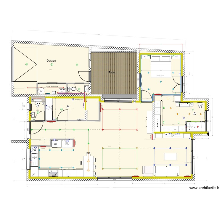 Eclairage RDCH. Plan de 16 pièces et 326 m2