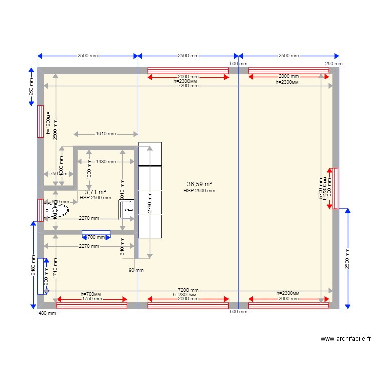 45 19. Plan de 2 pièces et 40 m2