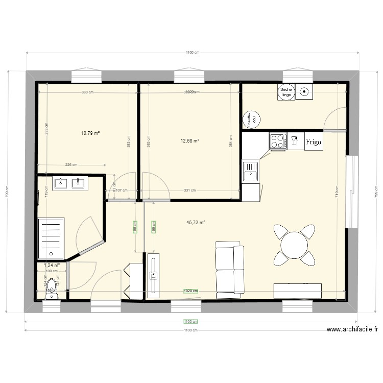 plain pied. Plan de 4 pièces et 98 m2