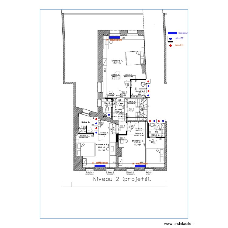 St MARTIN  Plan chauffage et sanitaire niveau 2. Plan de 0 pièce et 0 m2