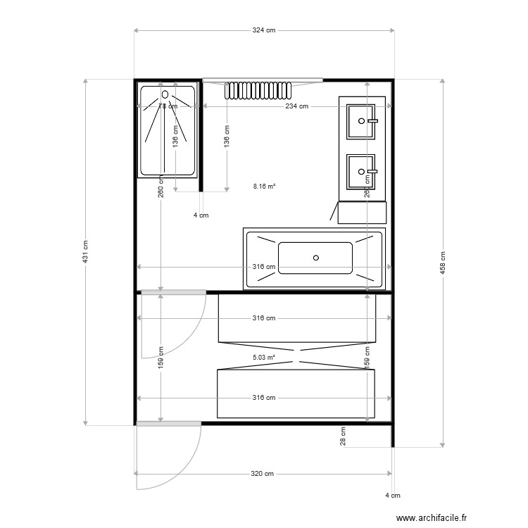 SDB V2. Plan de 0 pièce et 0 m2
