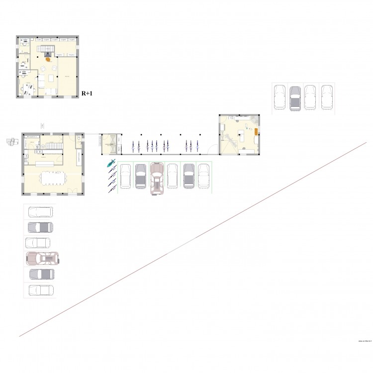 Maison commune 9 trames (9x9 m) 14. Plan de 13 pièces et 190 m2