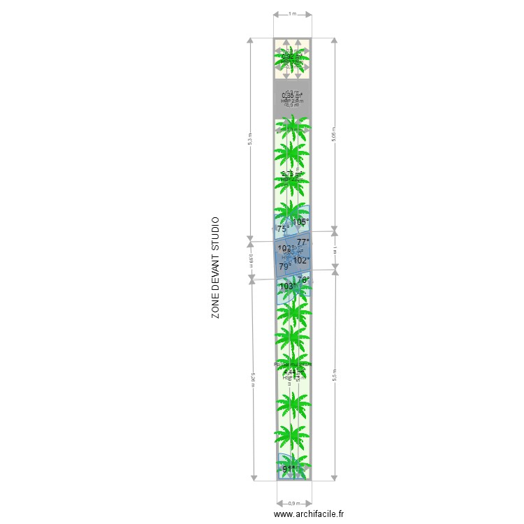 zone devant studio. Plan de 5 pièces et 10 m2