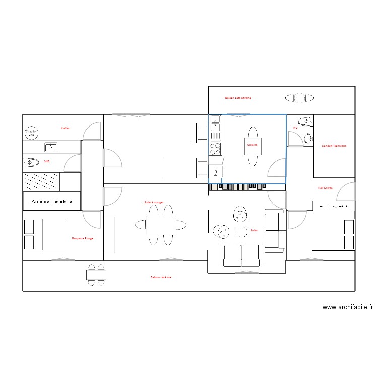 Appartement Doudous. Plan de 16 pièces et 120 m2