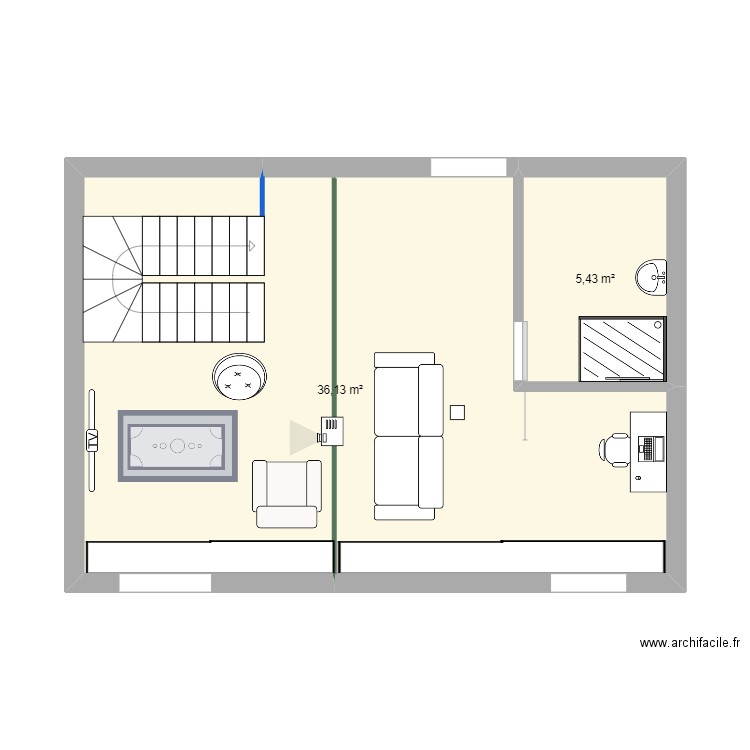 comble. Plan de 2 pièces et 42 m2