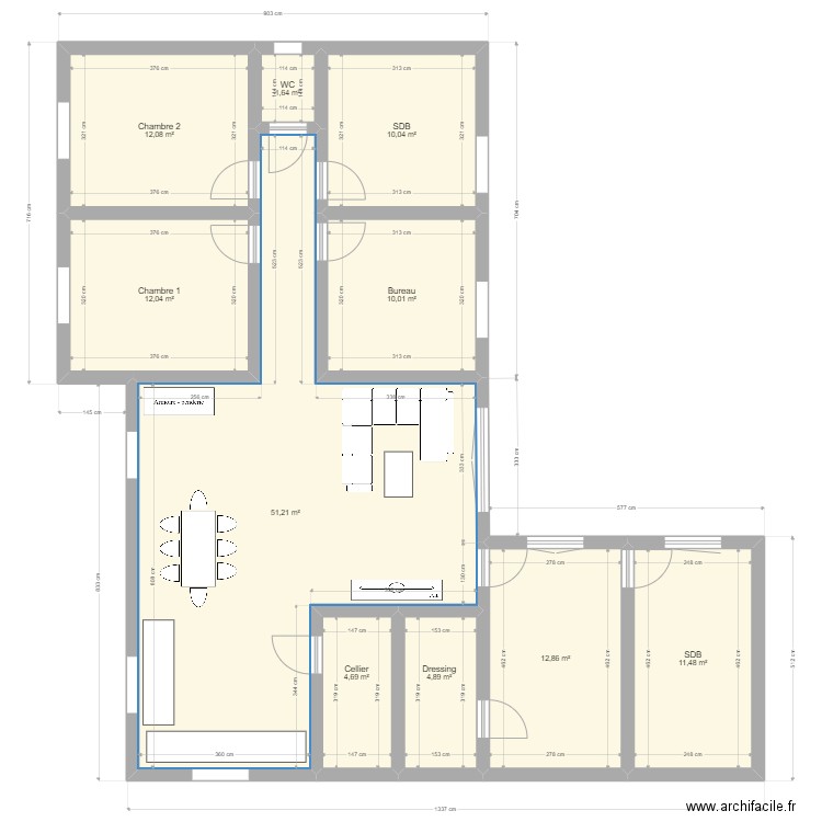 Maison de Bargemon modifiée. Plan de 10 pièces et 131 m2