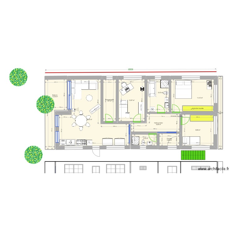 Plan Stöckli SaVaCa 1er étage variante 3. Plan de 13 pièces et 126 m2