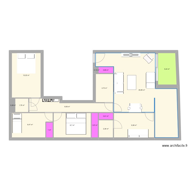 apprt. Plan de 16 pièces et 102 m2