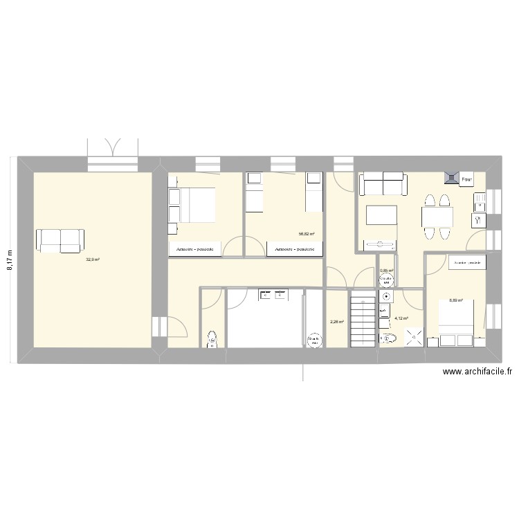 Beaudinard rdc. Plan de 6 pièces et 106 m2