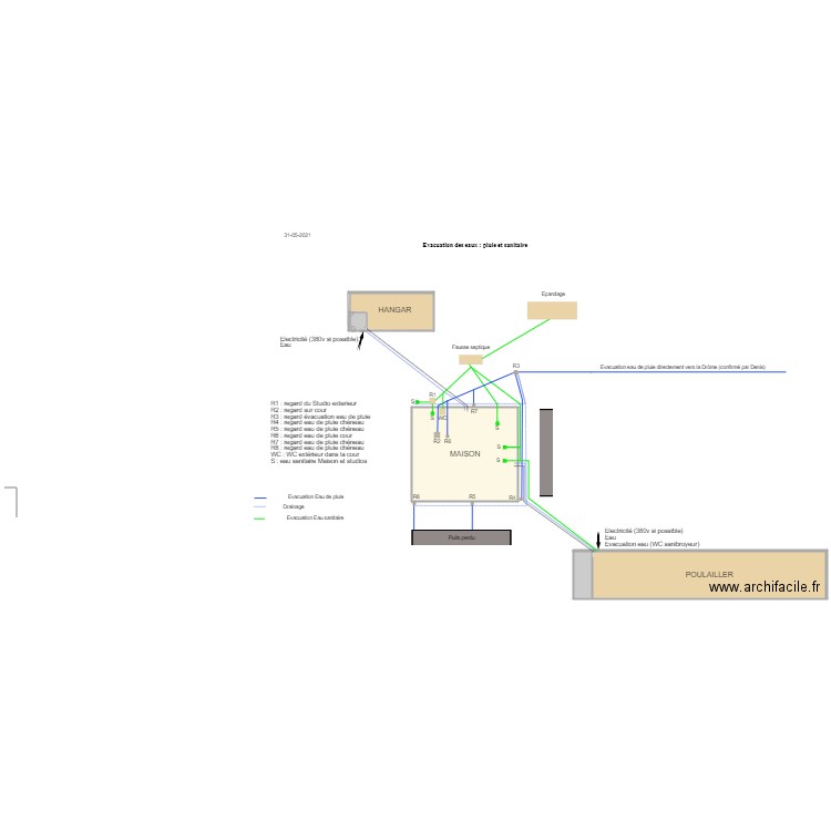 La  plaine  evacuation eau de pluie et sanitaire. Plan de 0 pièce et 0 m2