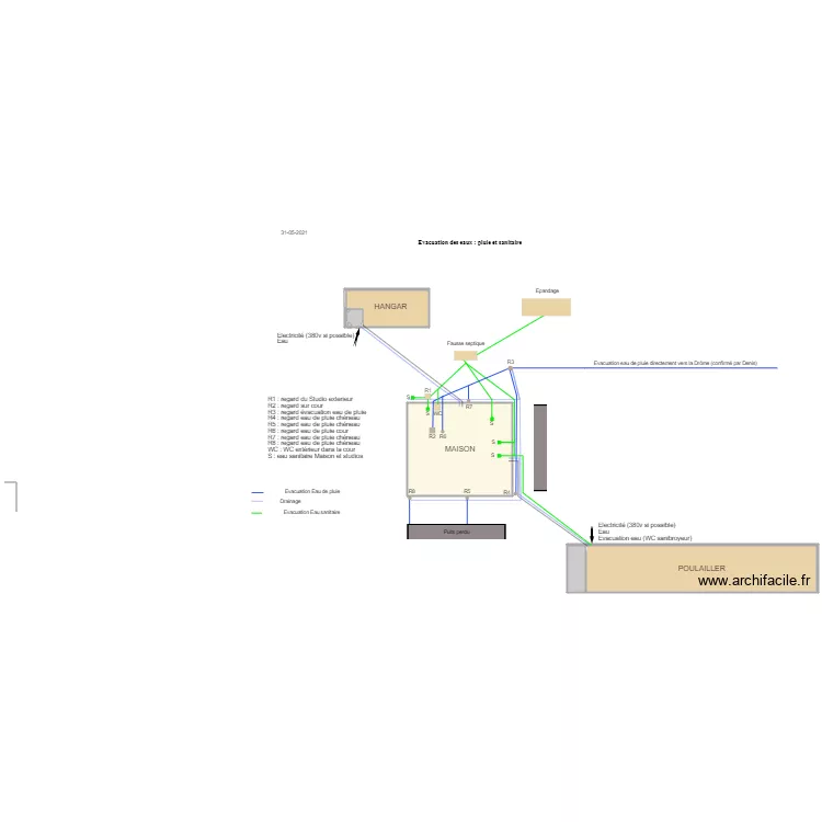 La  plaine  evacuation eau de pluie et sanitaire. Plan de 