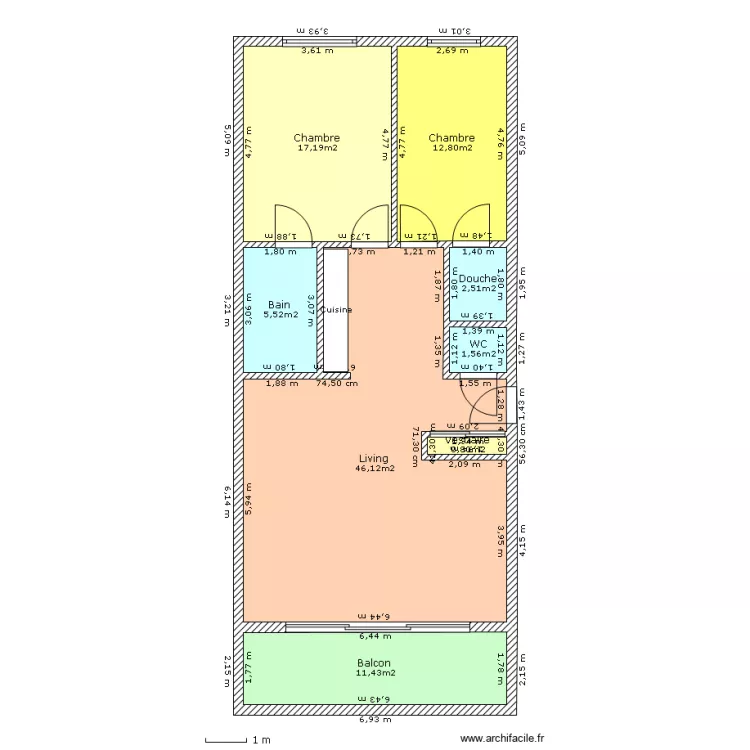 Appartement 2 chambres Espace. Plan de Appartement 2 chambres Espace. Plan de
