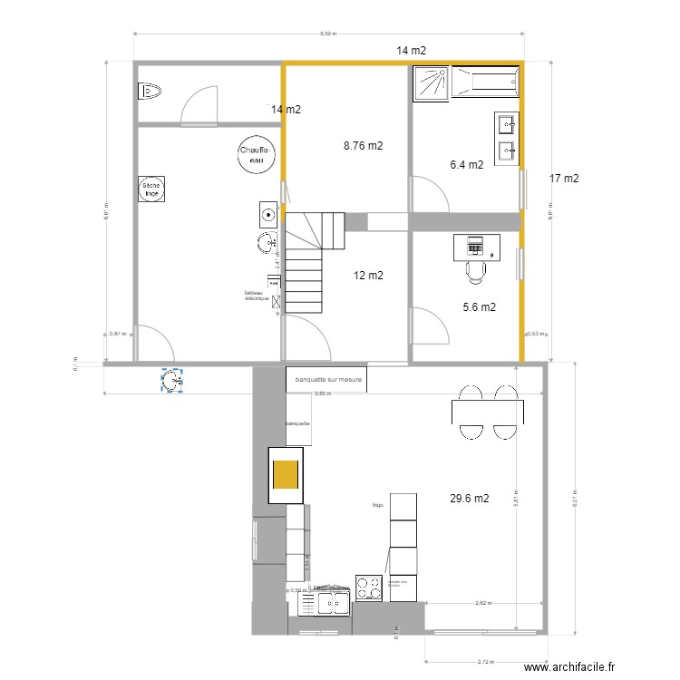 amenagement cuisine avril 22. Plan de 6 pièces et 51 m2