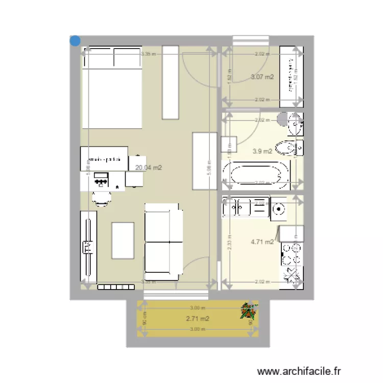 appartement 31m2. Plan de 