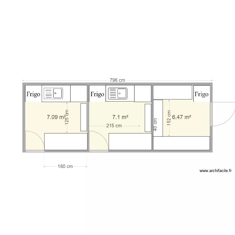 trois cuisine. Plan de 