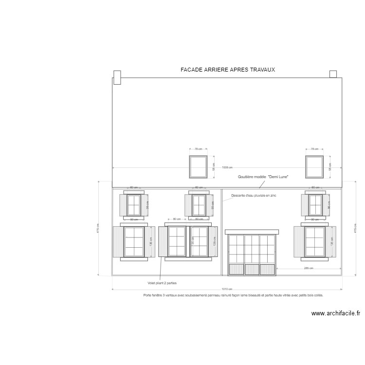 Façade Arrière Après travaux. Plan de 1 pièce et 41 m2