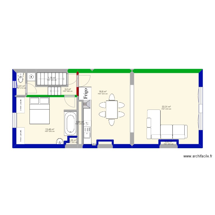 Situation existante . Plan de 10 pièces et 60 m2