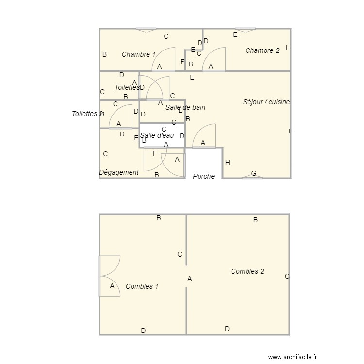 Croquis TARDIVIER Petit logement Plomb. Plan de 8 pièces et 57 m2