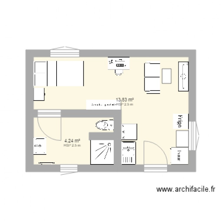  Chambre  am ricaine Plan  2 pi ces 18 m2 dessin  par 