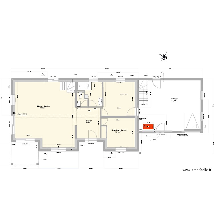 Rez de Chaussée - Aménagement SdB - V2. Plan de 6 pièces et 86 m2