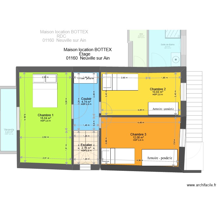 RDC location. Plan de 11 pièces et 101 m2