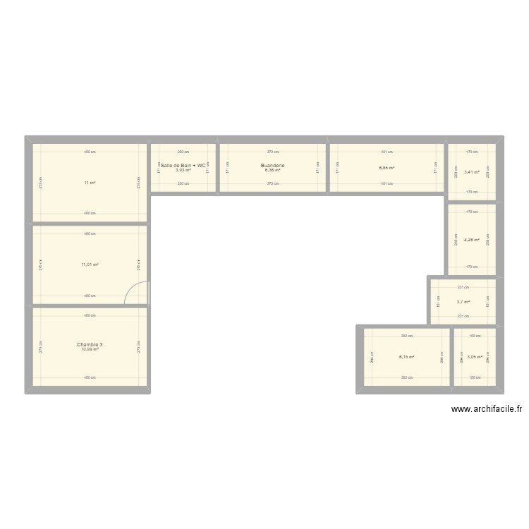 Maison U 4 ch. Plan de 11 pièces et 71 m2