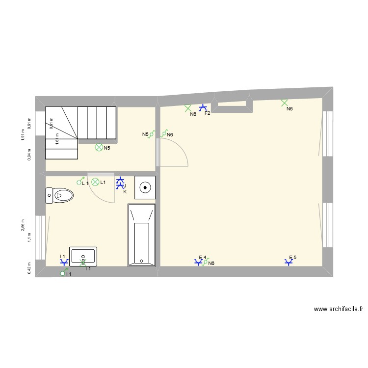 1er étage. Plan de 4 pièces et 27 m2