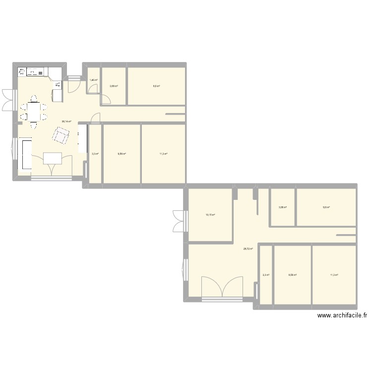 maison rose. Plan de 14 pièces et 155 m2