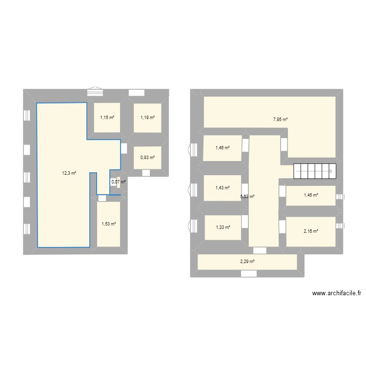 maison 1 ET 2 . Plan de 14 pièces et 47 m2