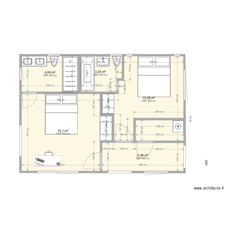 blangy RDC 3 bis. Plan de 5 pièces et 42 m2