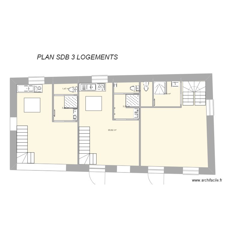 SDB. Plan de 6 pièces et 85 m2