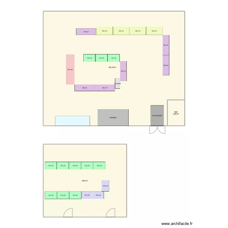 Essai salle. Plan de 3  et 183 m²