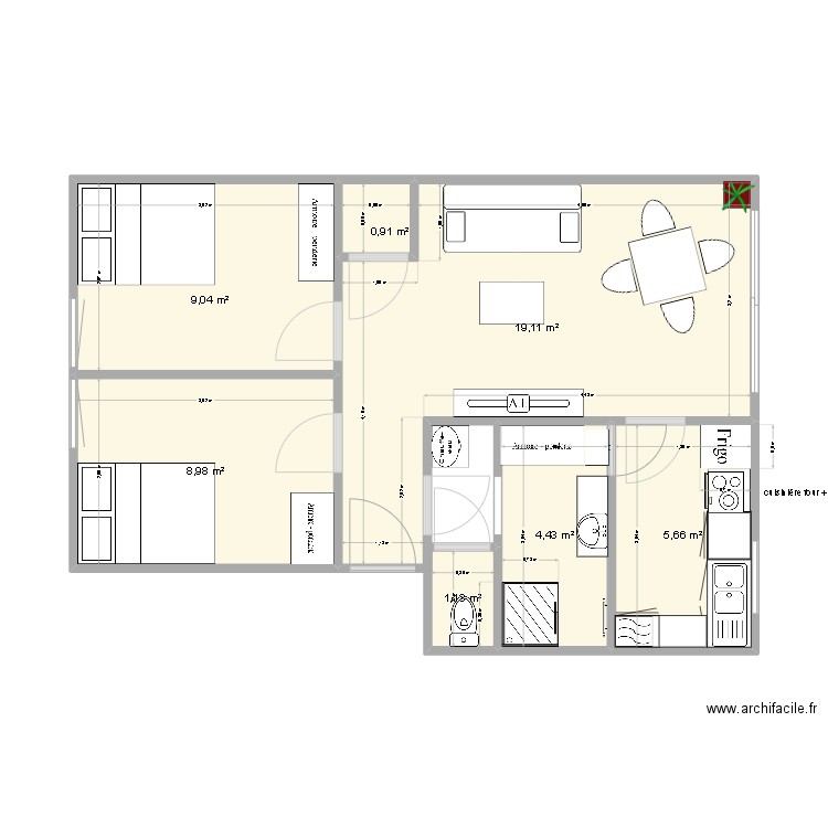 apparthaylesroses aménagement1. Plan de 7 pièces et 49 m2
