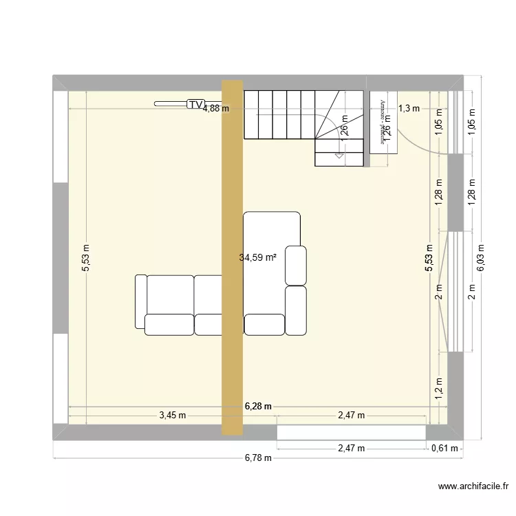 salle a manger. Plan de 1  et 35 m²