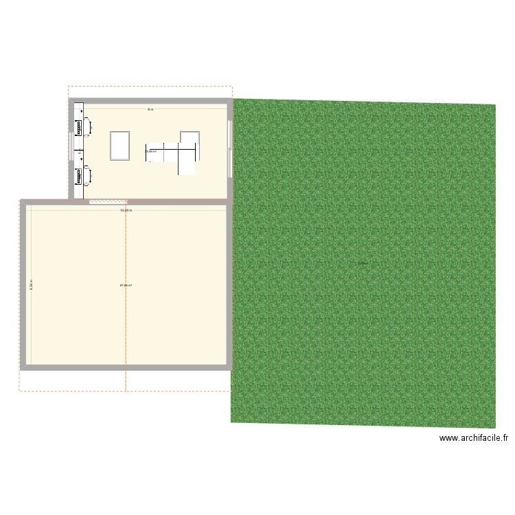 Agrandissement. Plan de 2 pièces et 128 m2