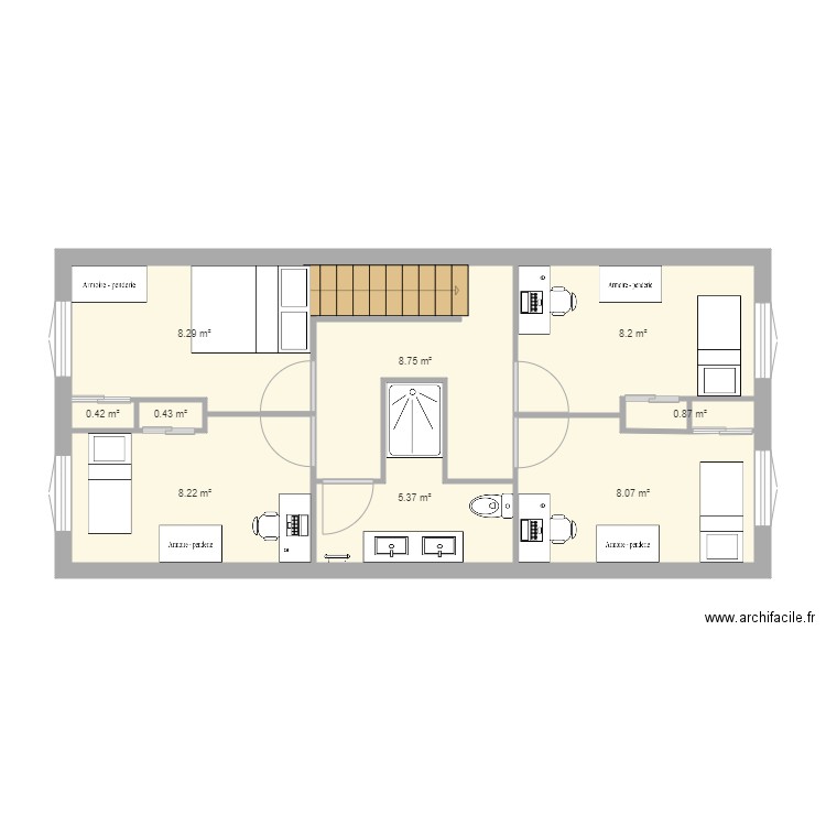 appartement St  Didier 2ème étage. Plan de 9 pièces et 49 m2