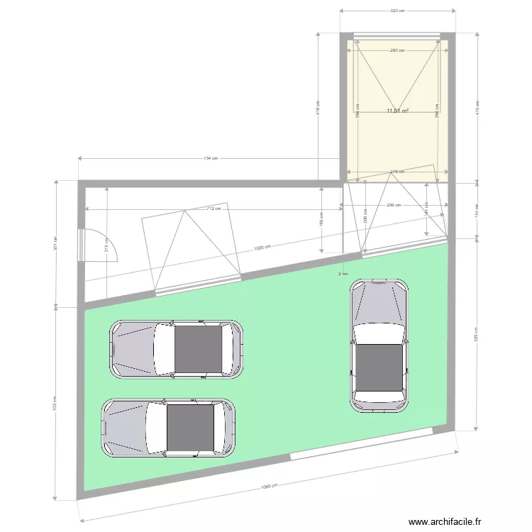 garage sur totalit&eacute; du pignon . Plan de 