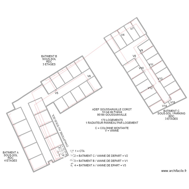 ADEF COROT GOUSSAINVILLE . Plan de 35 pièces et 1043 m2