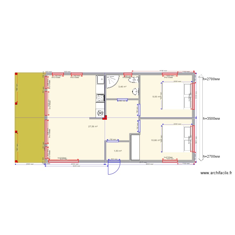 Barn Быковка. Plan de 6 pièces et 64 m2