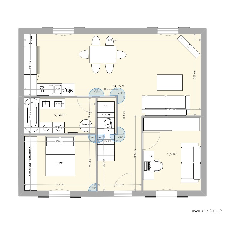 Plan RDV Numéro 5 version avec Bureau. Plan de 5 pièces et 61 m2