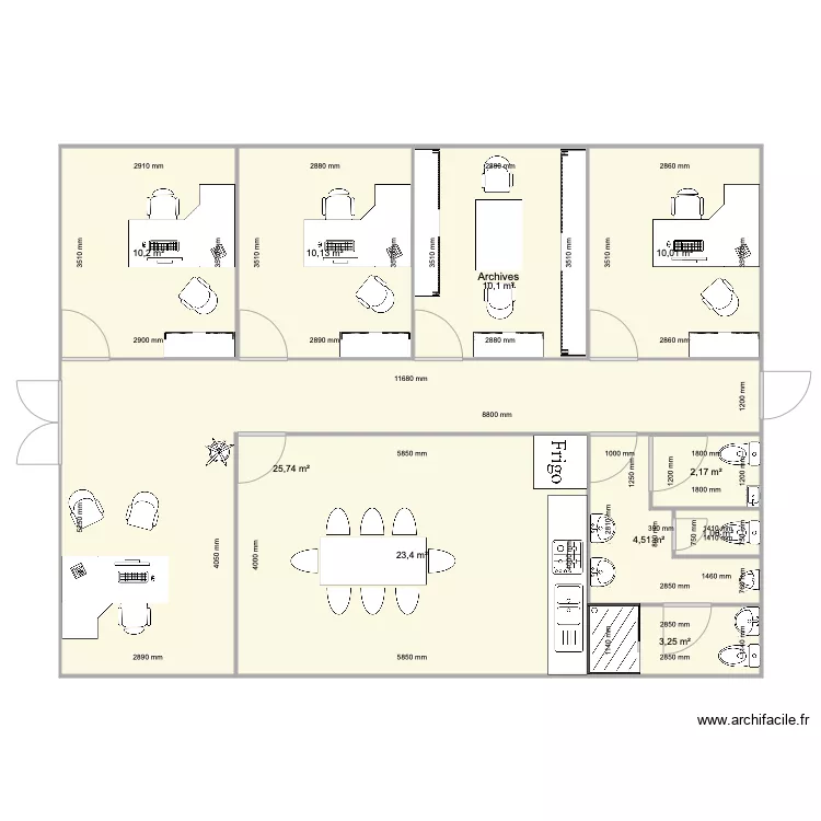 Bureaux 100m2. Plan de 