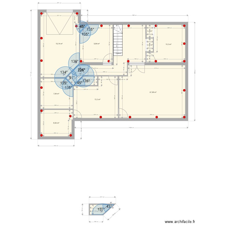 Leroy. Plan de 13 pièces et 116 m2